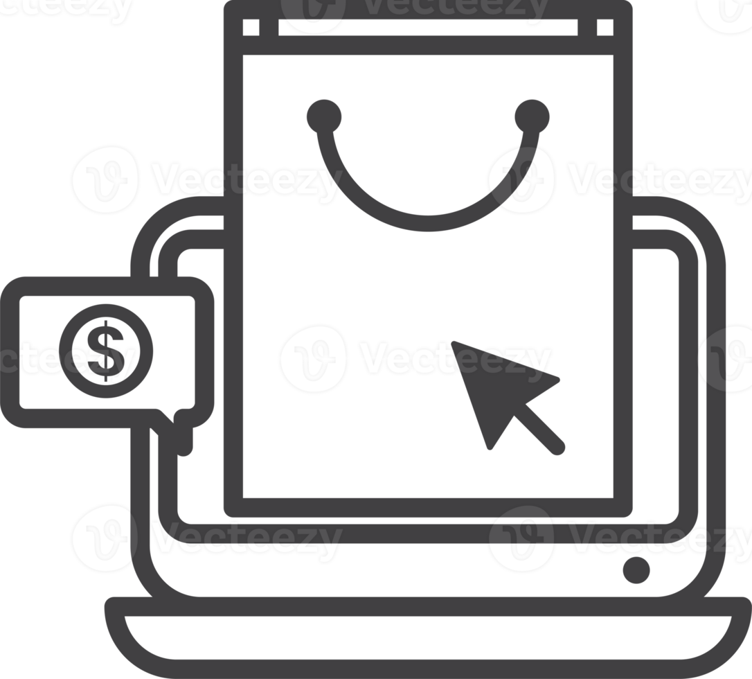 il computer portatile con in linea shopping Borsa illustrazione nel minimo stile png