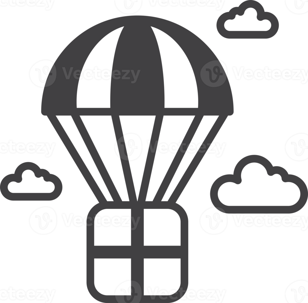 Parcel and parachute illustration in minimal style png