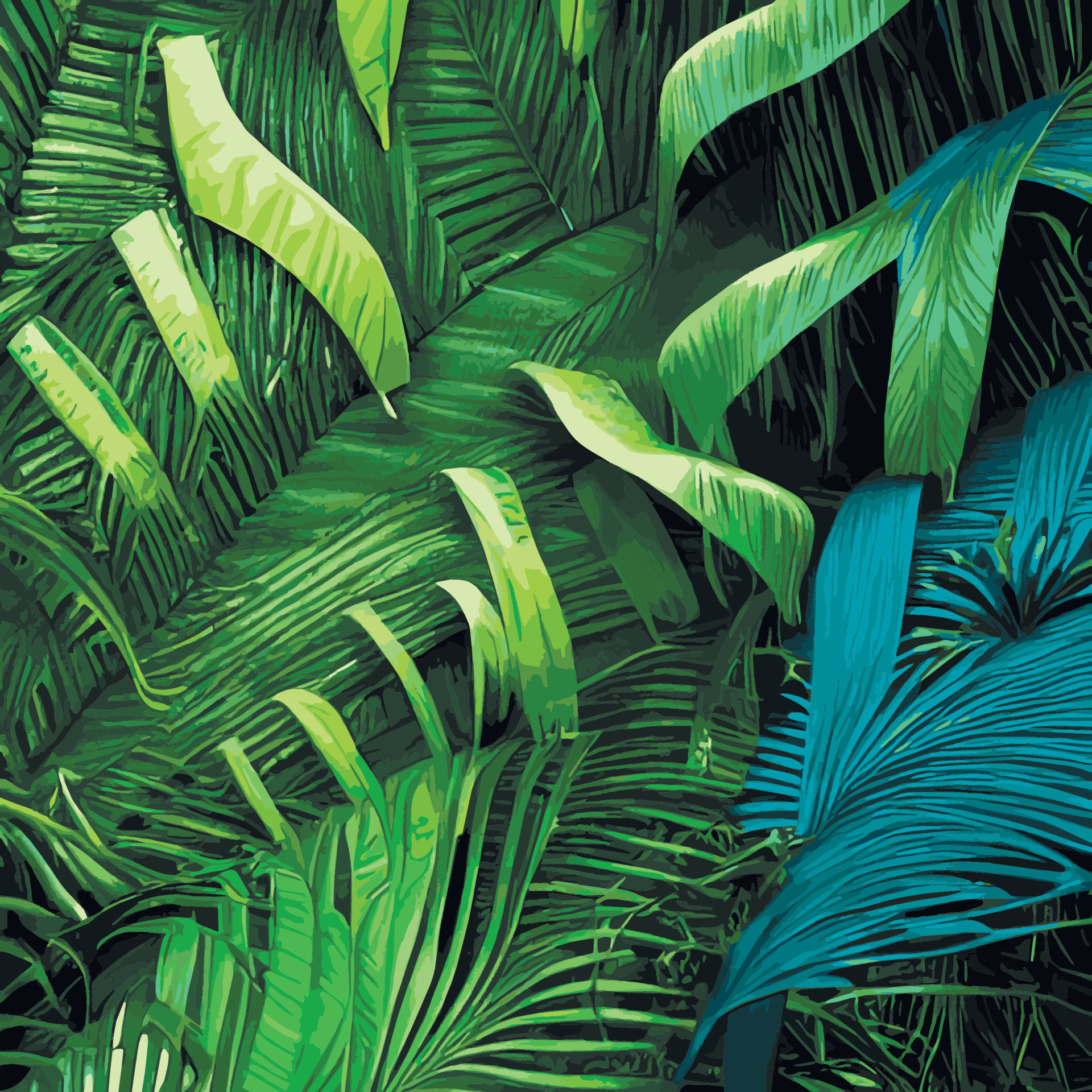 Jungle vector illustration with tropical leaves patern. Trendy summer