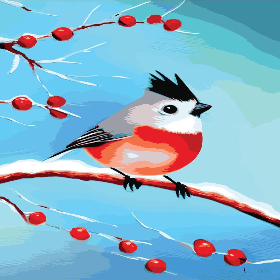 Vector realistic detailed vector illustration winter birds branches. Winter design elements Christmas, holidays. sitting branch. Winter background. Tree branch without leaves with flying birds.