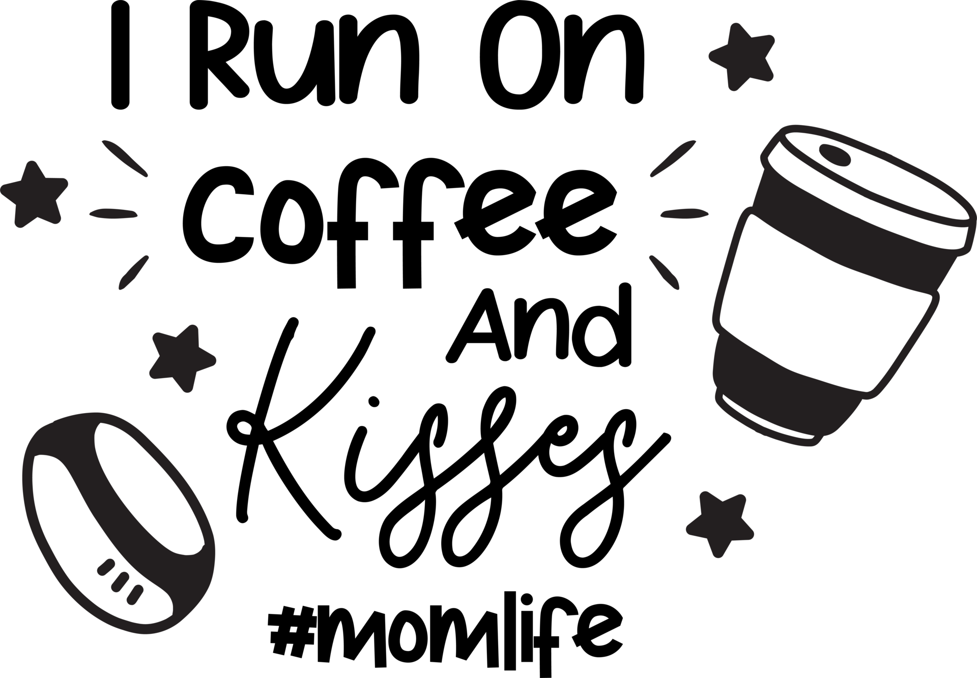 ich laufe auf koffein und küsse schriftzug und kaffeezitatillustration