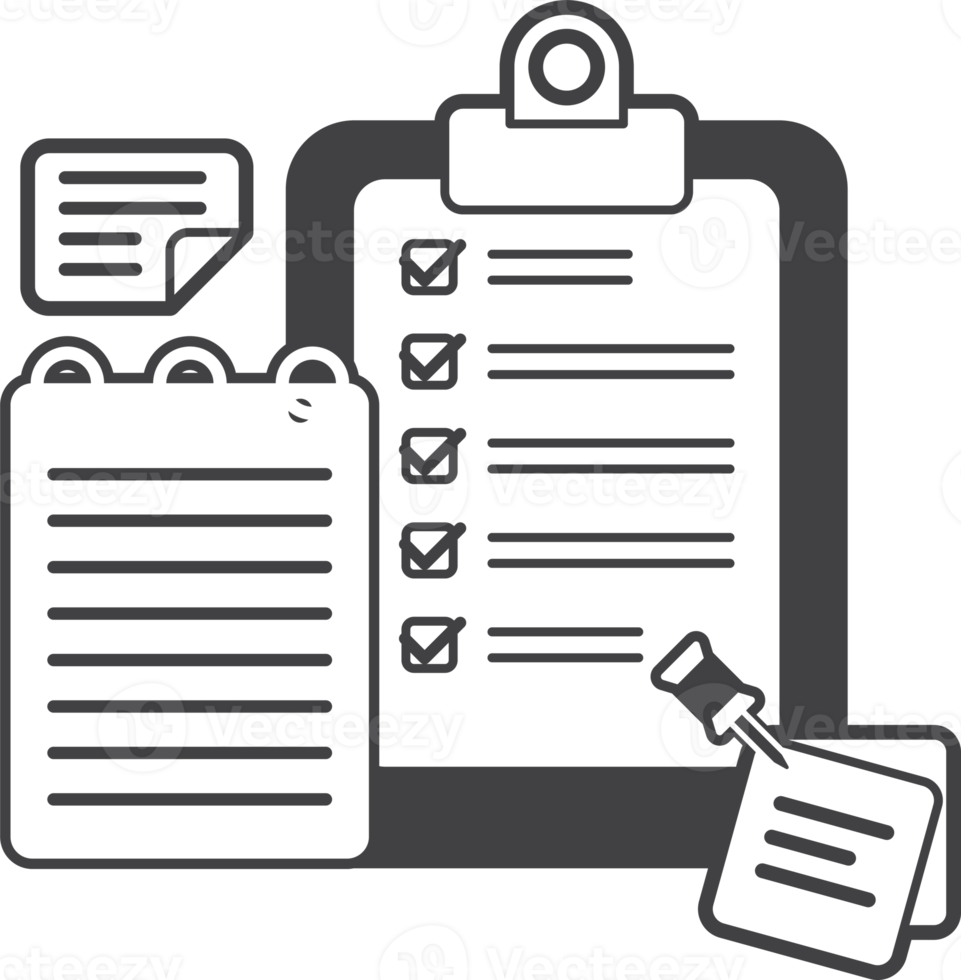 ilustração de documentos e listas de verificação em estilo minimalista png