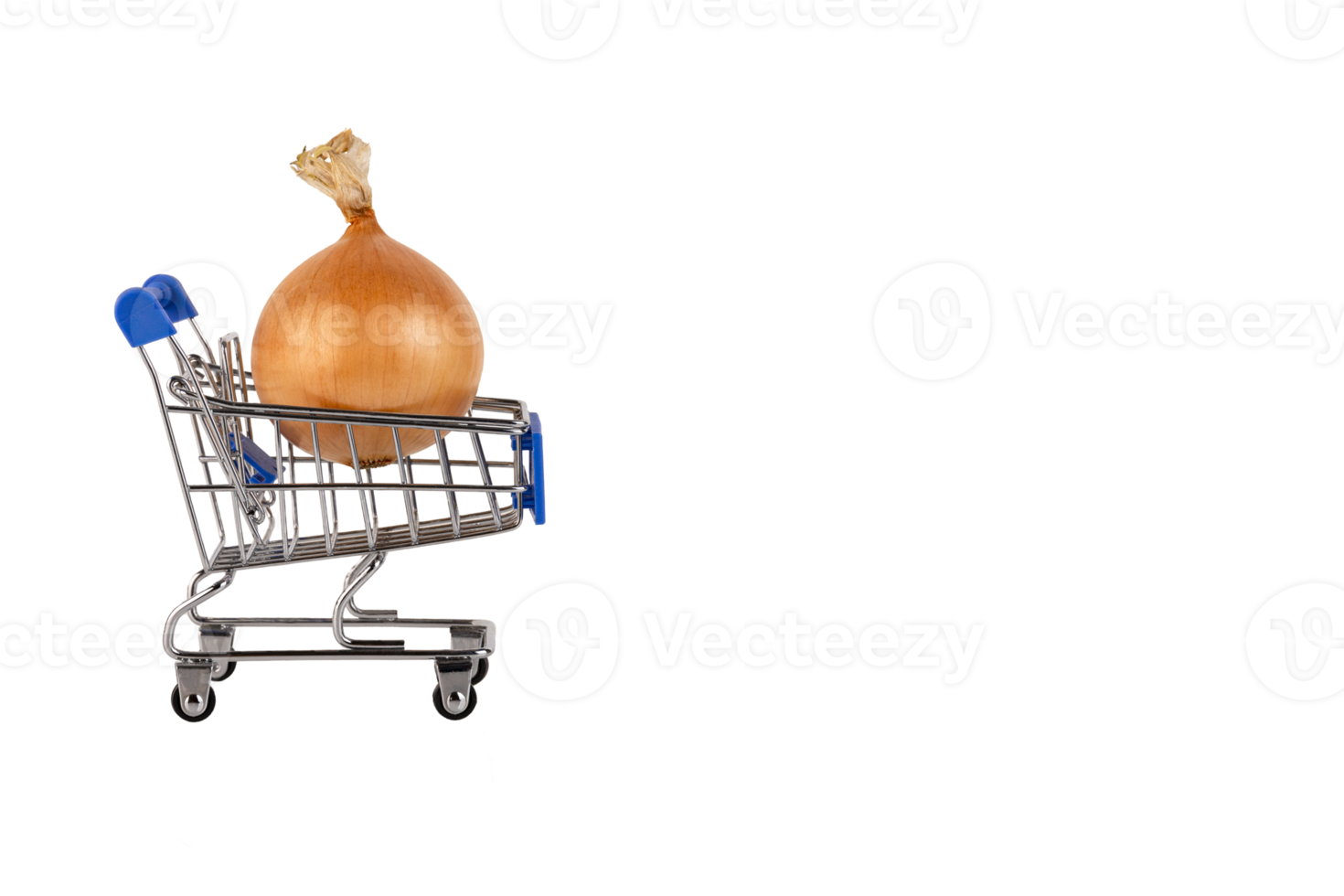 One large yellow onion in a husk in a shopping cart, PNG, transparent background. png