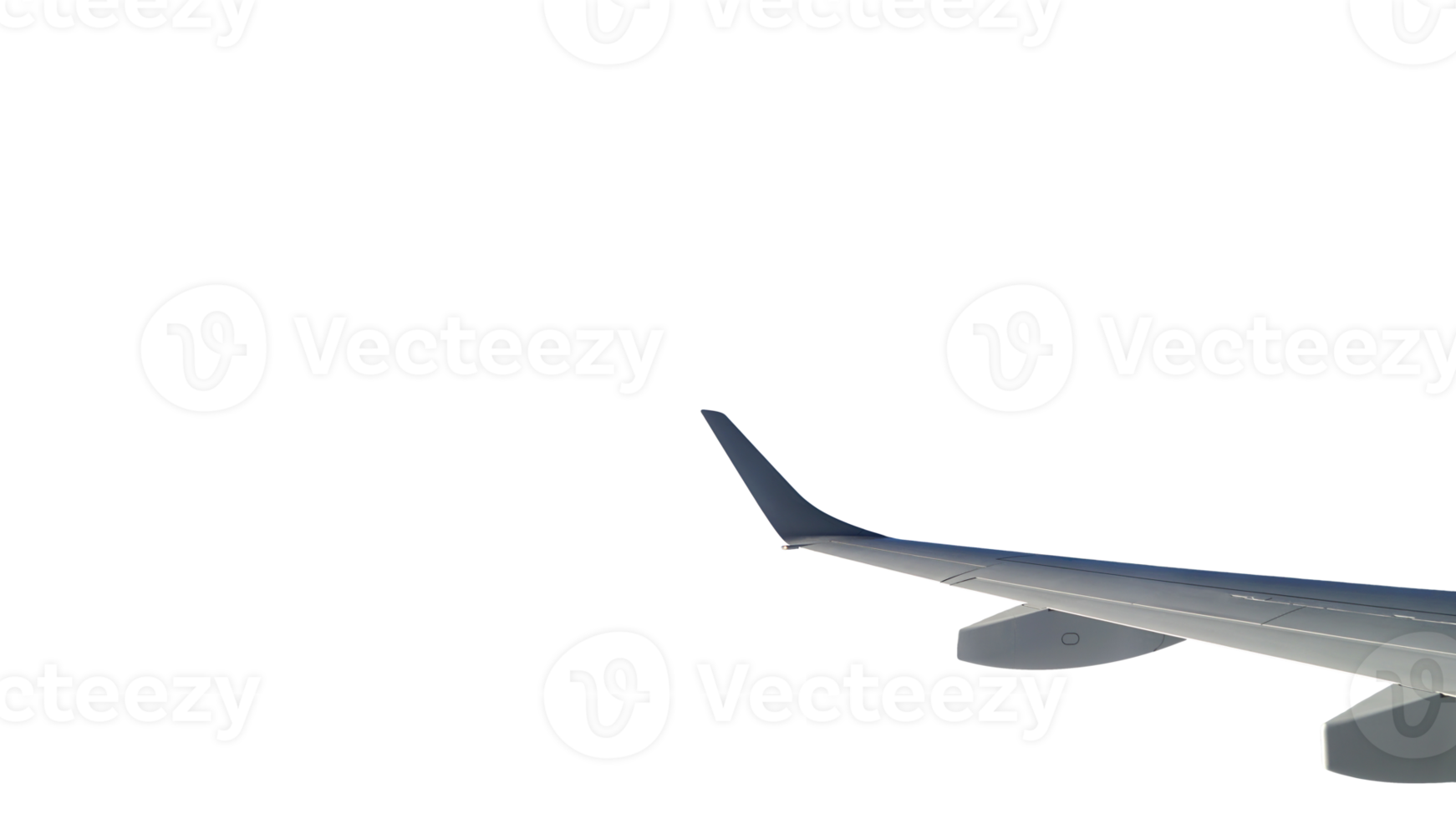 Wing of a flying plane, transparent isolated background. PNG. png