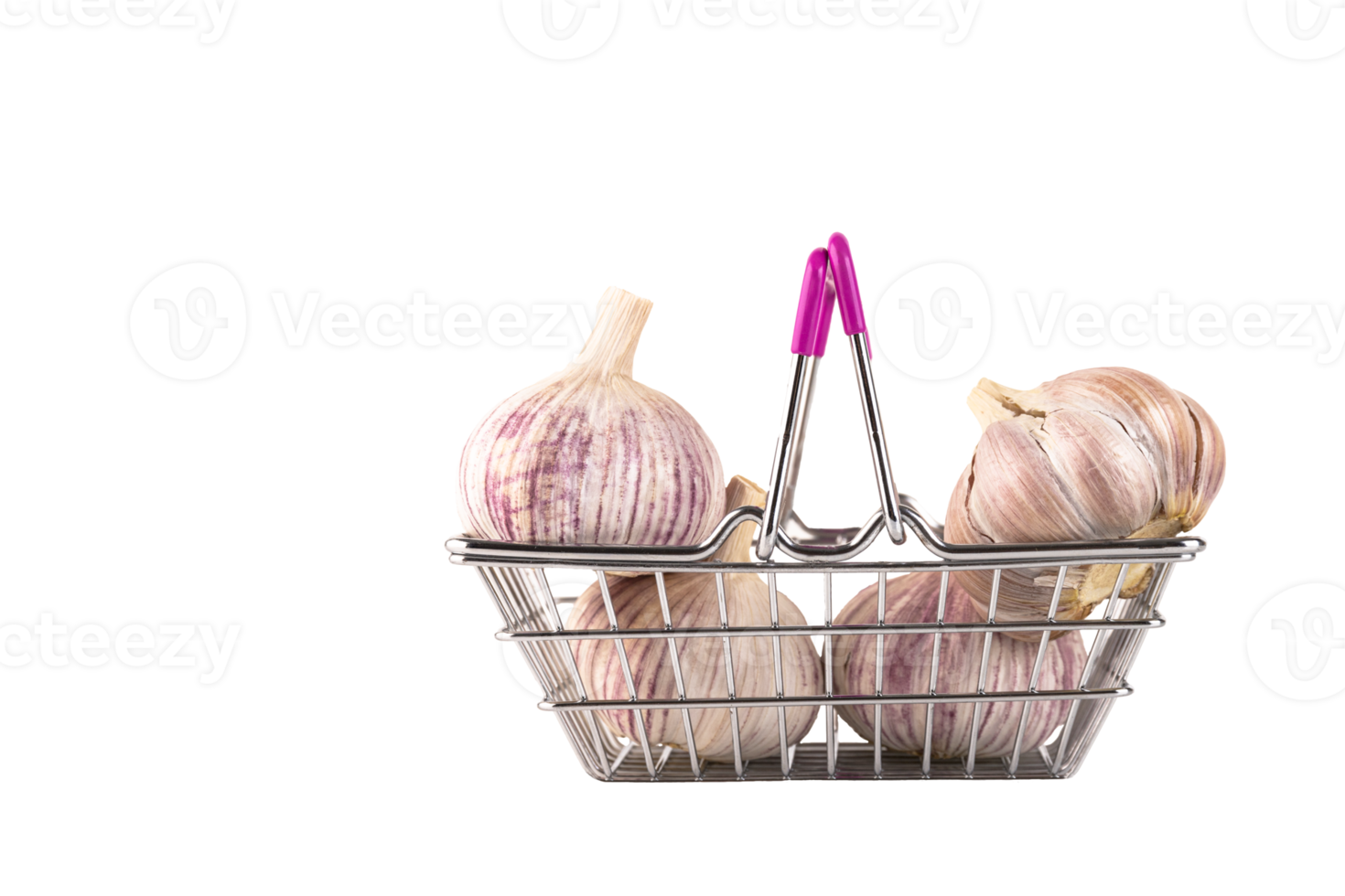 Garlic, a head of garlic in a shopping cart on a transparent background. PNG