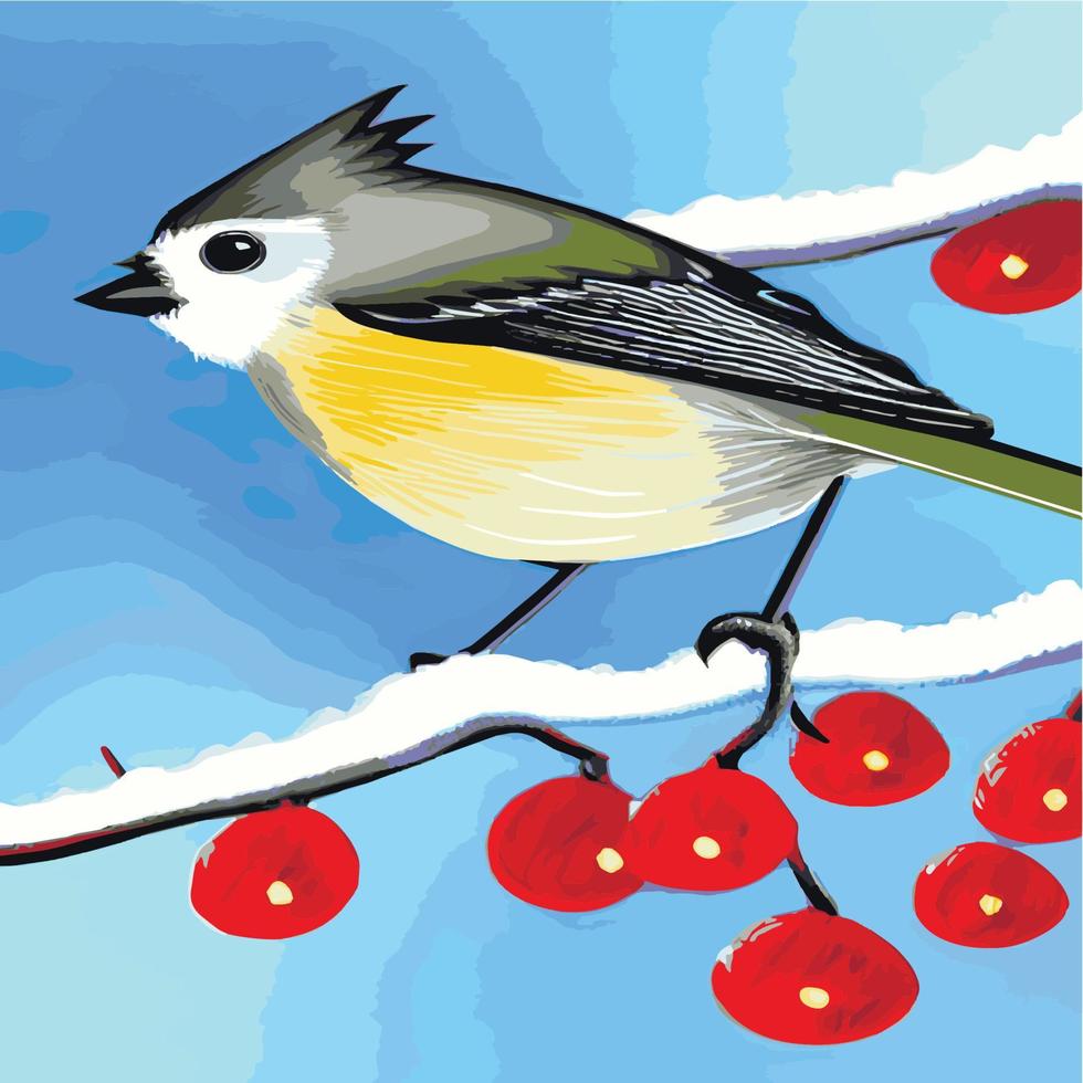 vector realista ilustración vectorial detallada ramas de pájaros de invierno. elementos de diseño de invierno navidad, vacaciones. rama sentada. fondo de invierno. rama de árbol sin hojas con pájaros voladores.