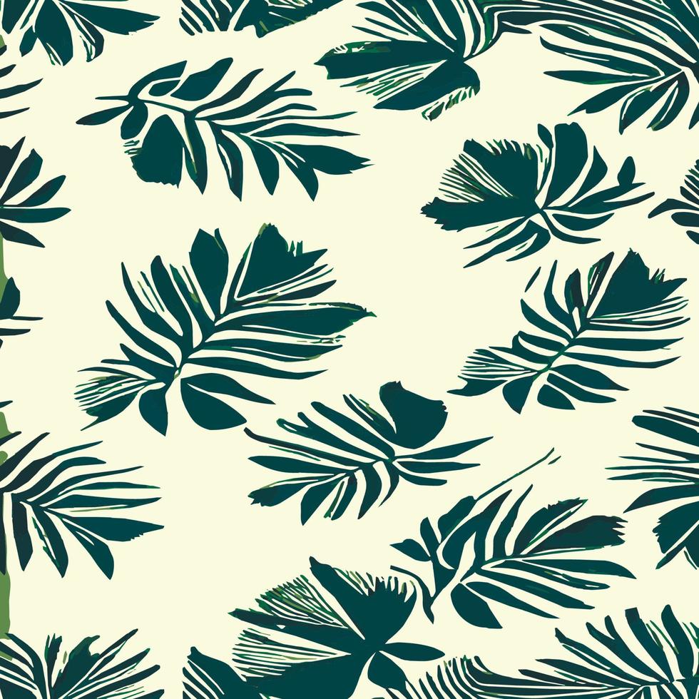 Jungle vector illustration with tropical leaves patern. Trendy summer print. Exotic seamless pattern. turquoise and green tropical leaves. Exotic jungle wallpaper.