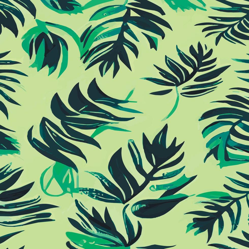 ilustración de vector de selva con patrón de hojas tropicales. impresión de verano de moda. exótico patrón sin costuras. hojas tropicales turquesas y verdes. fondo de pantalla de la jungla exótica.