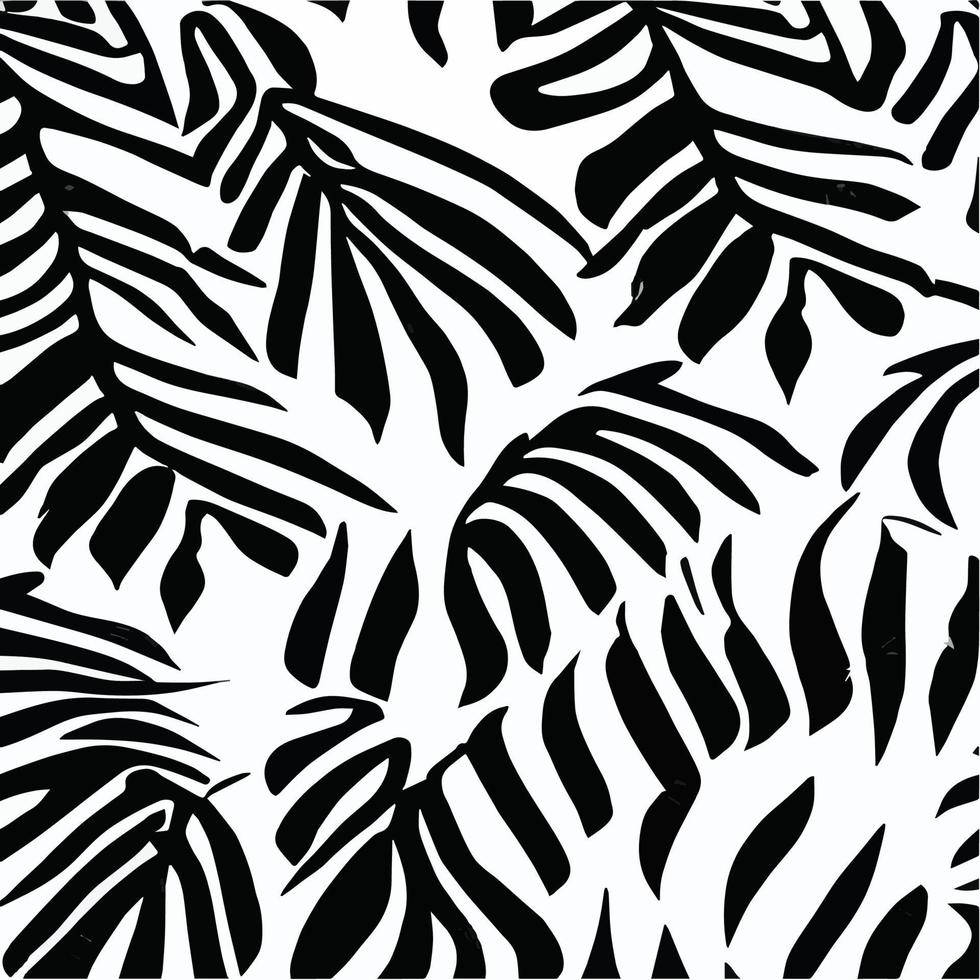 Exotic leaves seamless pattern in black and white. Stylish abstract vector decorative background. Tropical palm leaves, jungle leaf seamless vector floral pattern. Grunge tropical style wallpaper.