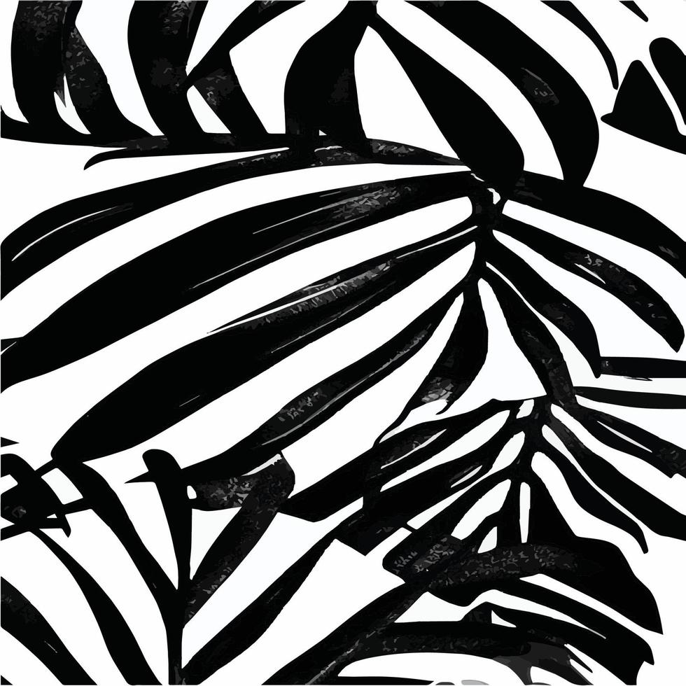Exotic leaves seamless pattern in black and white. Stylish abstract vector decorative background. Tropical palm leaves, jungle leaf seamless vector floral pattern. Grunge tropical style wallpaper.
