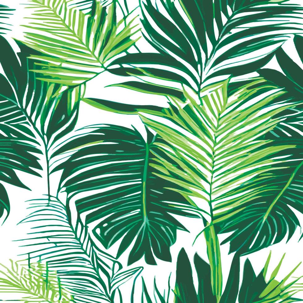 ilustración de vector de selva con patrón de hojas tropicales. impresión de verano de moda. exótico patrón sin costuras. hojas tropicales turquesas y verdes. fondo de pantalla de la jungla exótica.