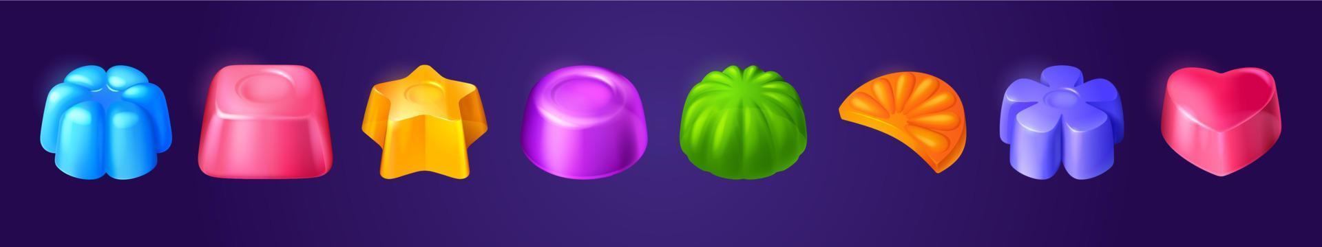 Jelly candies, game icons, ui buttons, assets set vector