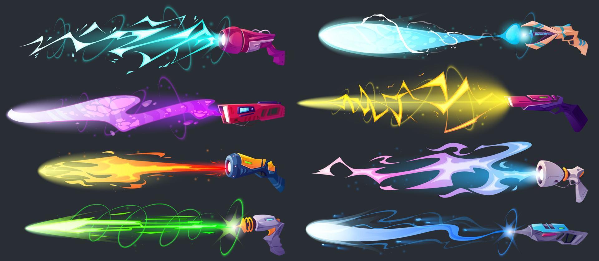 Space guns vfx effect, laser blasters with beams vector