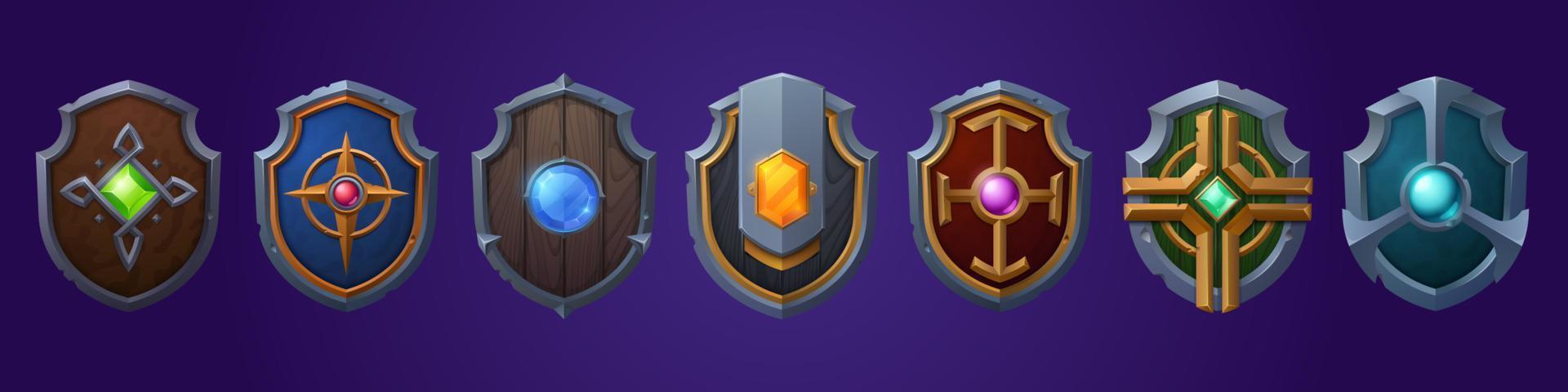 Set of game shields cartoon fantasy medieval armor vector