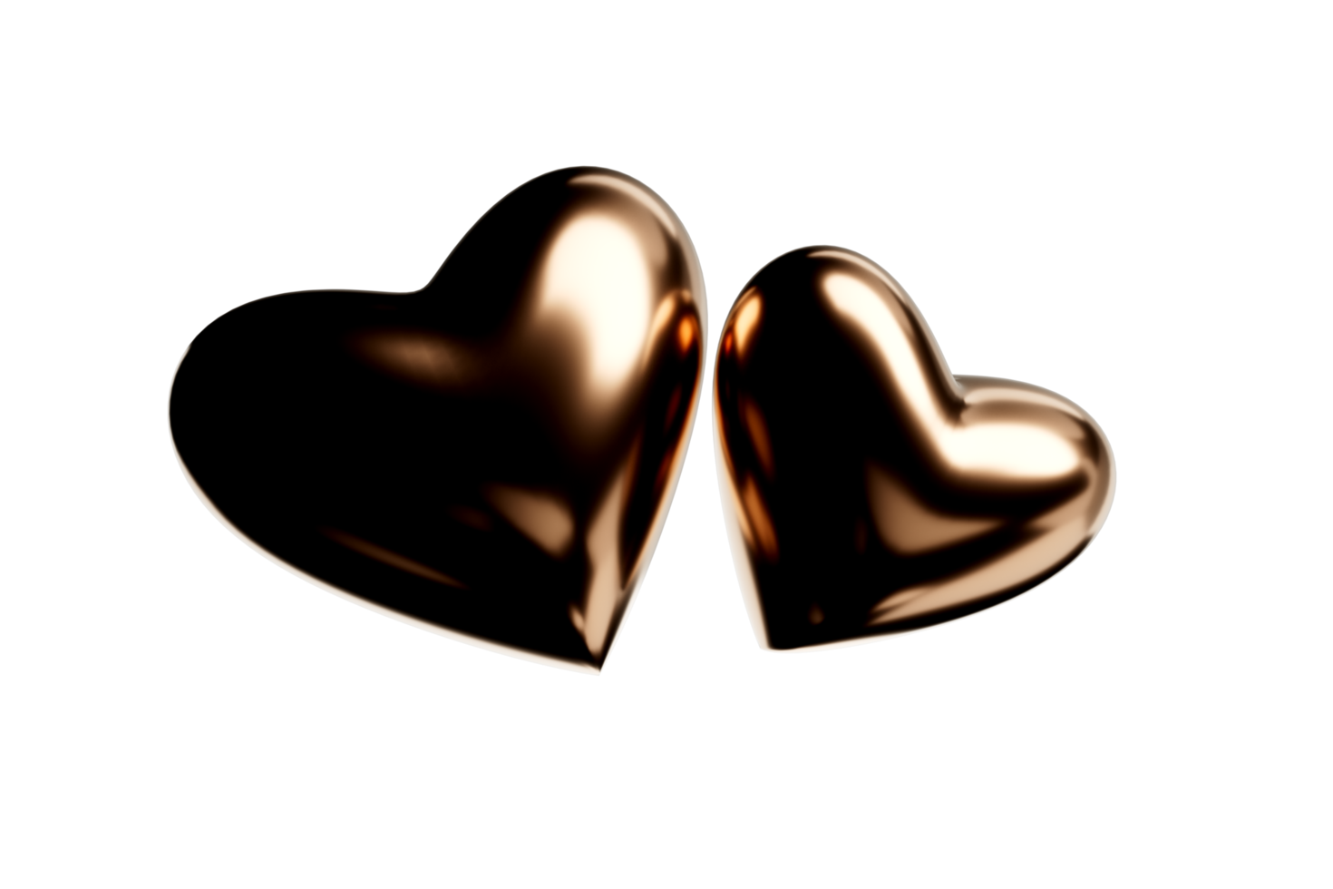 Golden hearts without background 3d render. High quality 3d illustration png