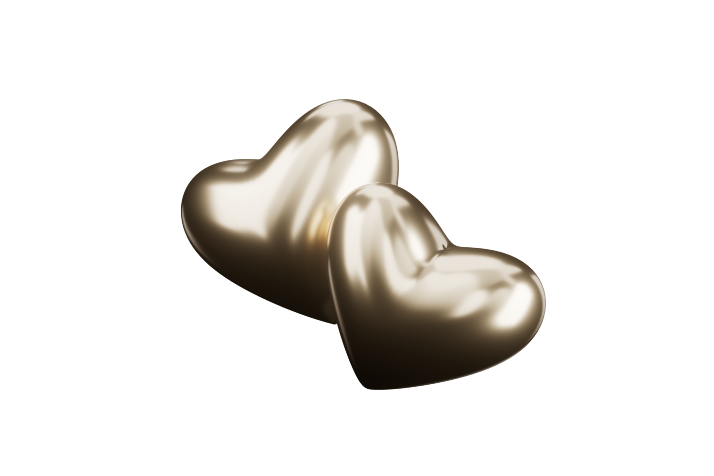 Golden hearts without background 3d render. png