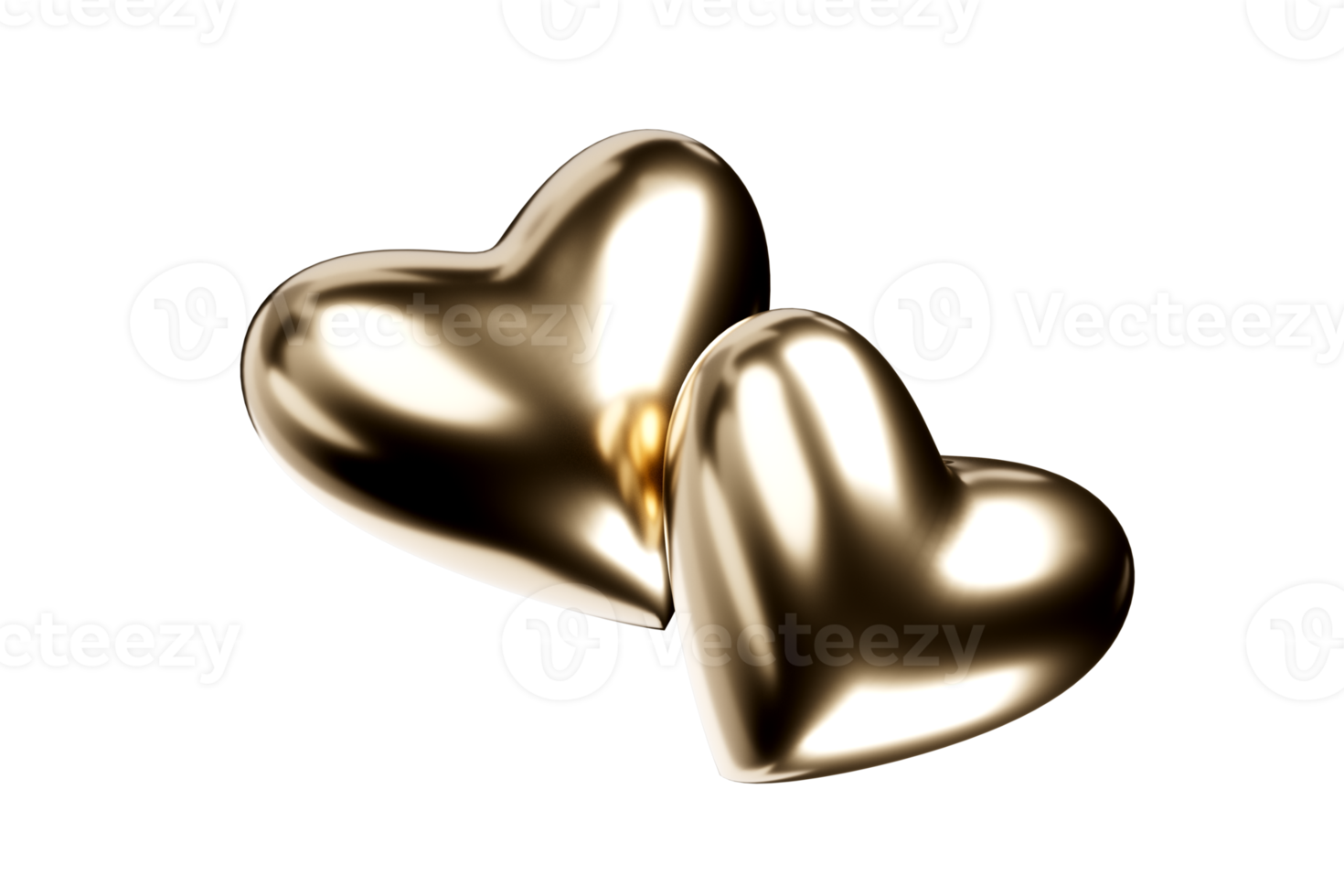 Golden hearts without background 3d render. png