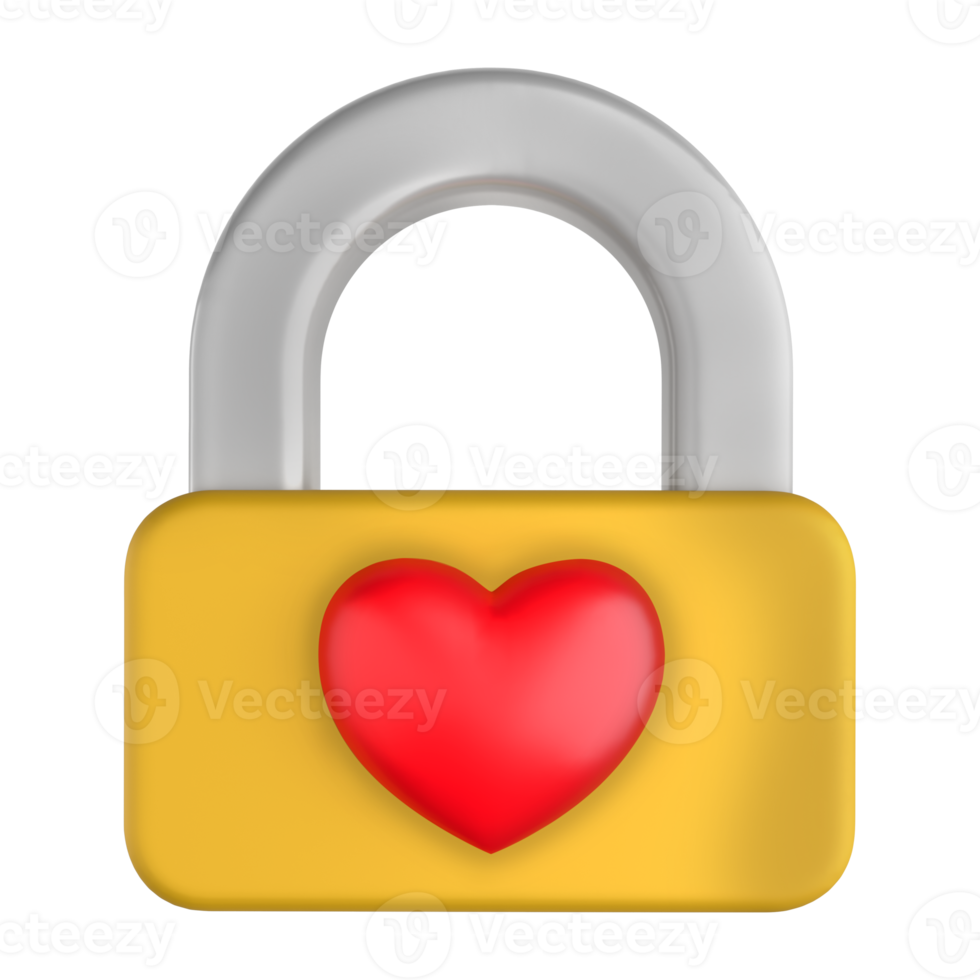 Padlock With Heart 3D png