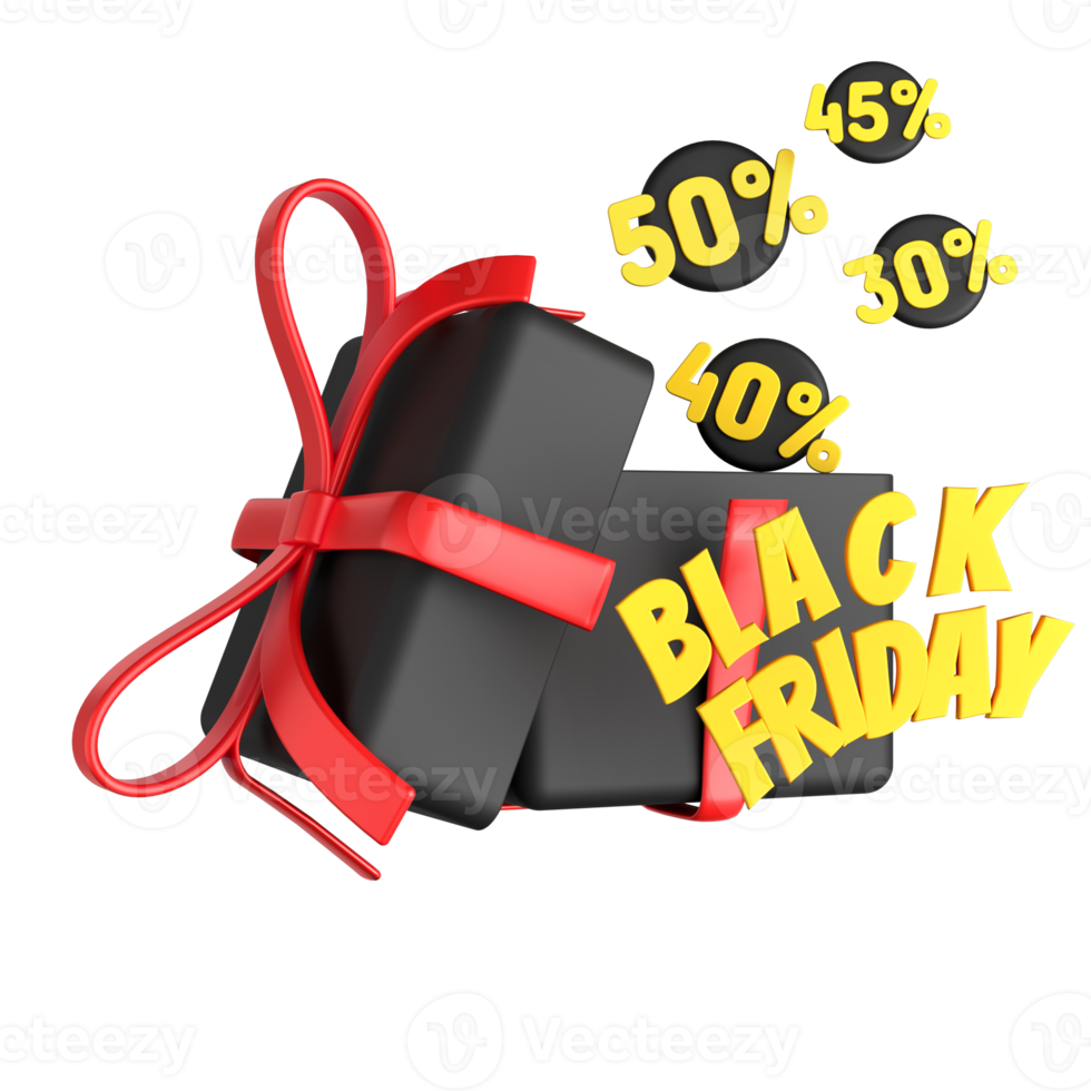 Open Black Gift Box Black Friday Discount 3D png