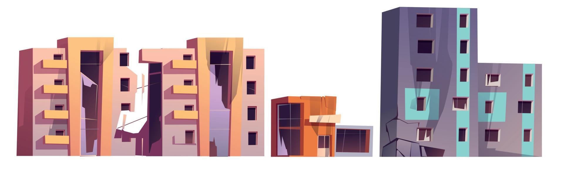 Destroyed city buildings after disaster, war vector