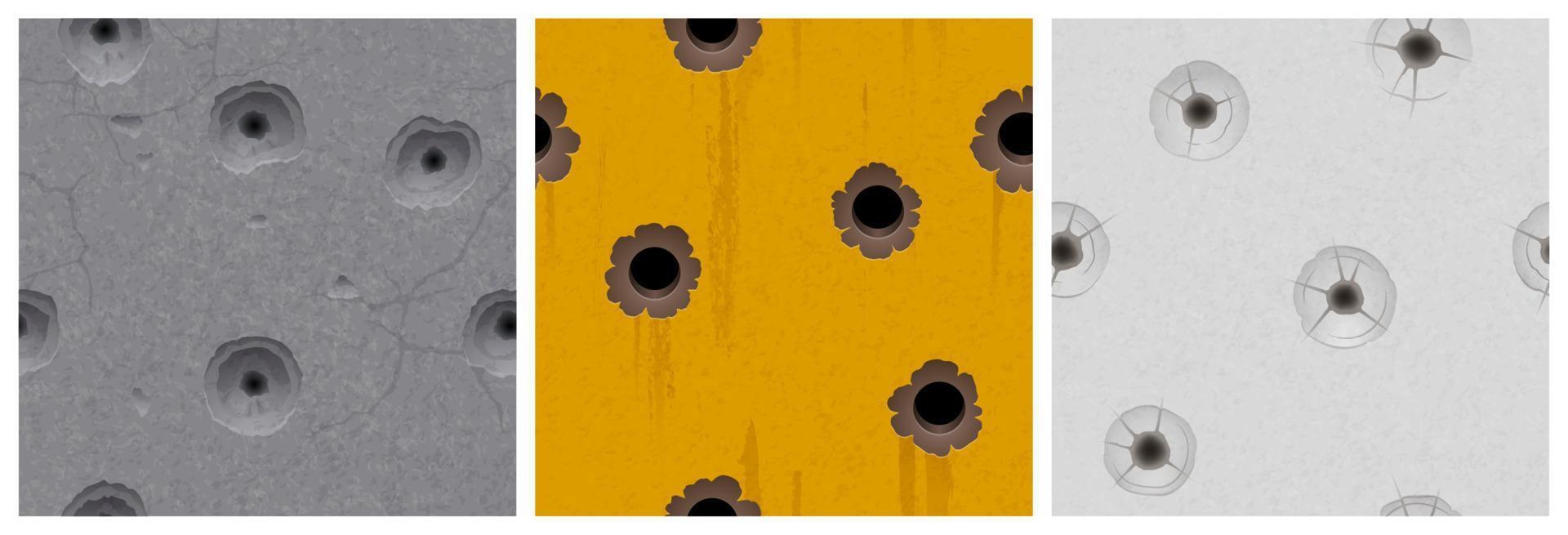 Wall textures with bullet holes of gun shots vector