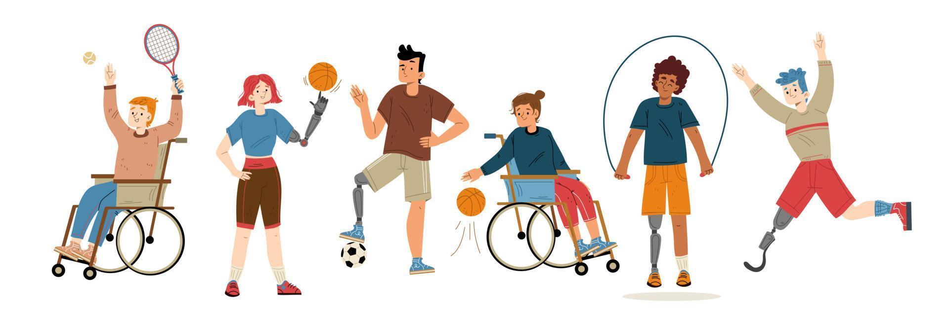 deporte atleta personas con diferentes discapacidades vector