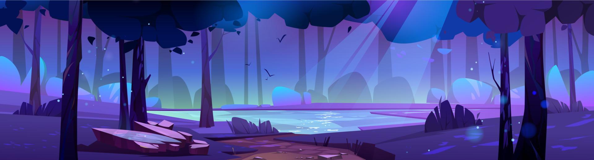 Summer forest landscape with lake at night 13396443 Vector Art at Vecteezy