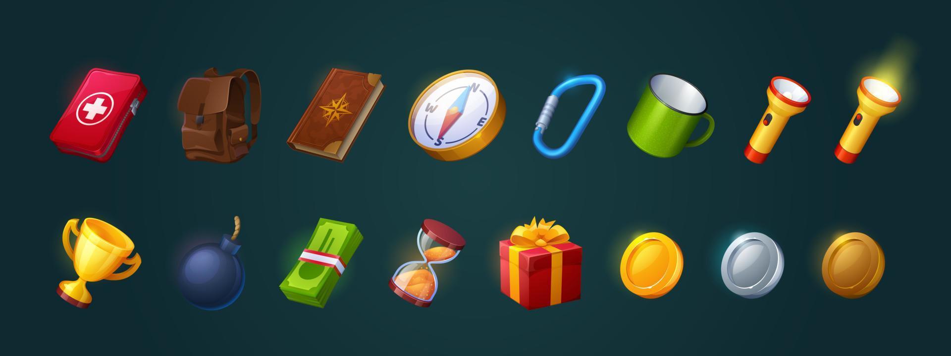 Game icons cartoon vector gui graphic elements set