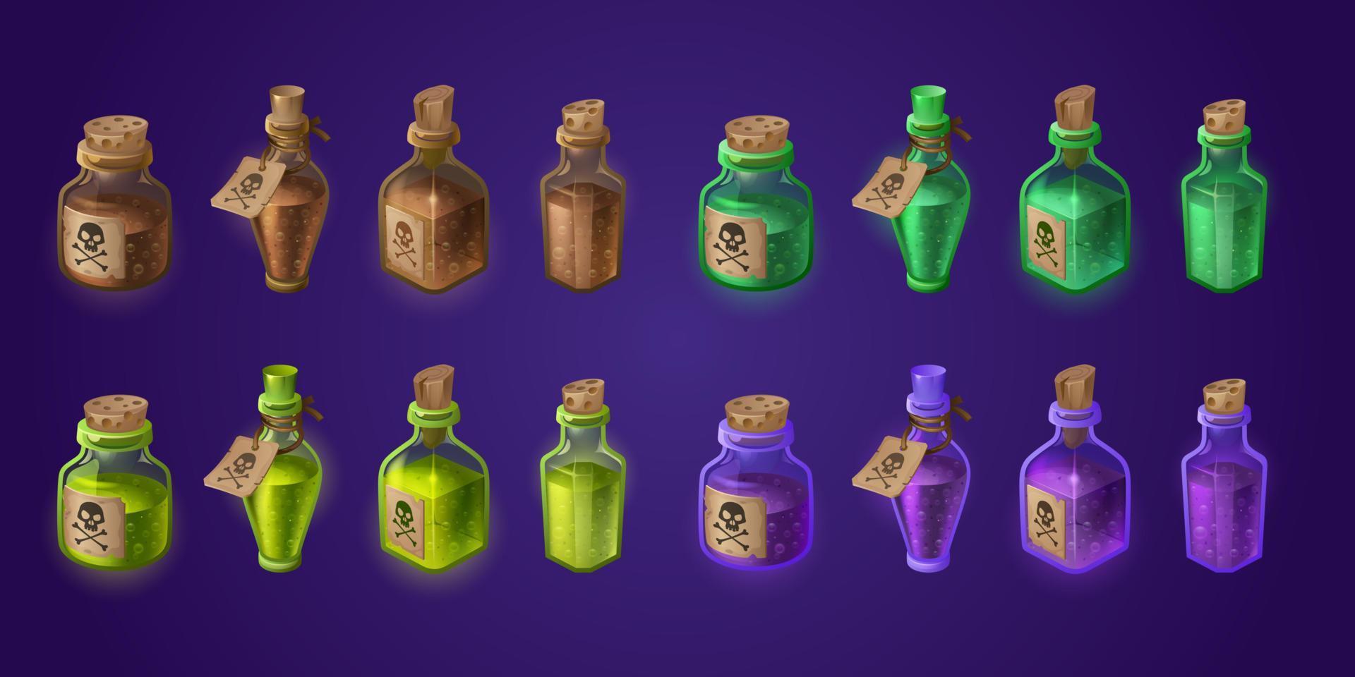 Bottles with poisons, toxic elixirs and acids vector