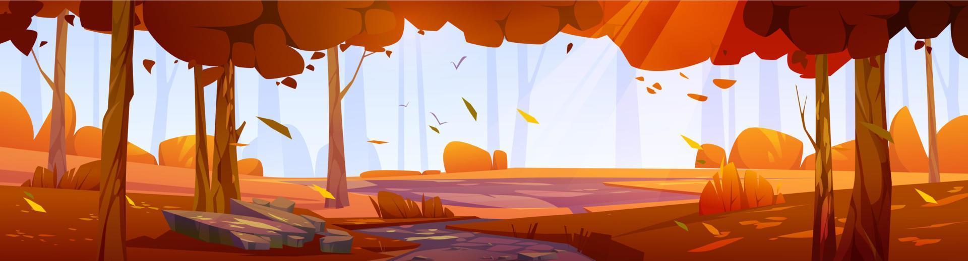 Autumn forest landscape with orange trees vector