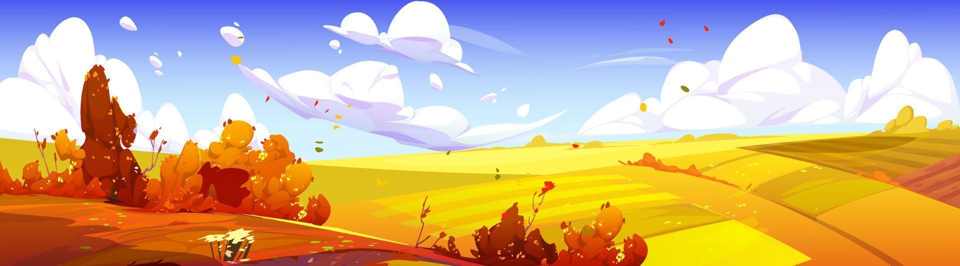 Autumn landscape with orange agriculture fields vector