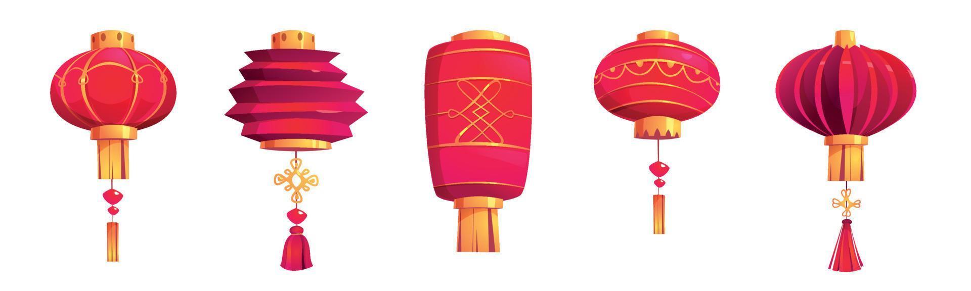Chinese festival red lanterns, asian paper lamps vector