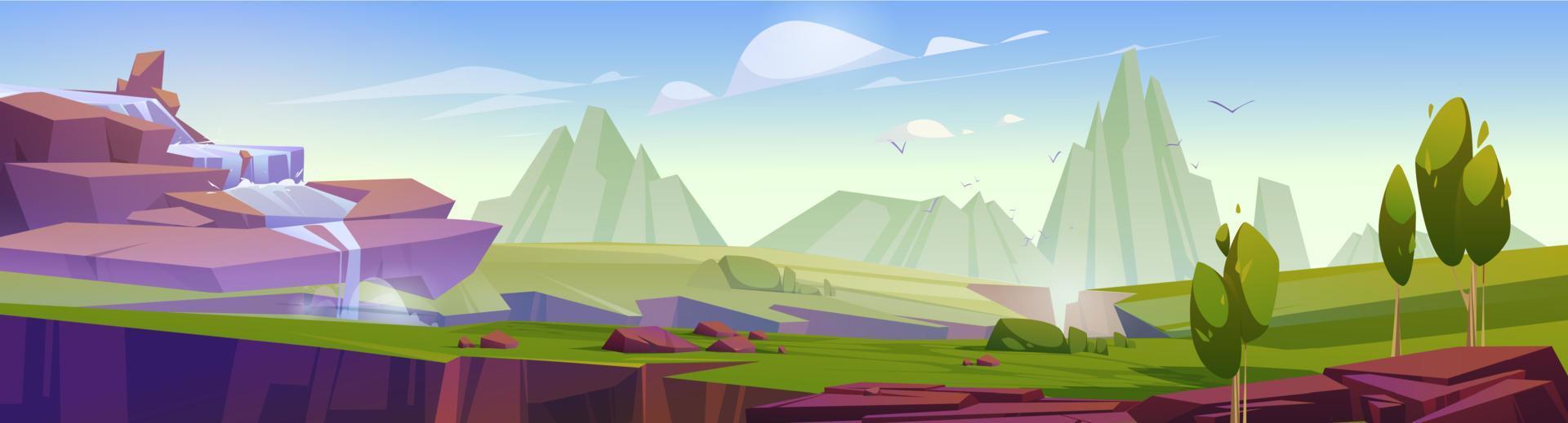 Mountain valley with waterfall, cracks in ground vector