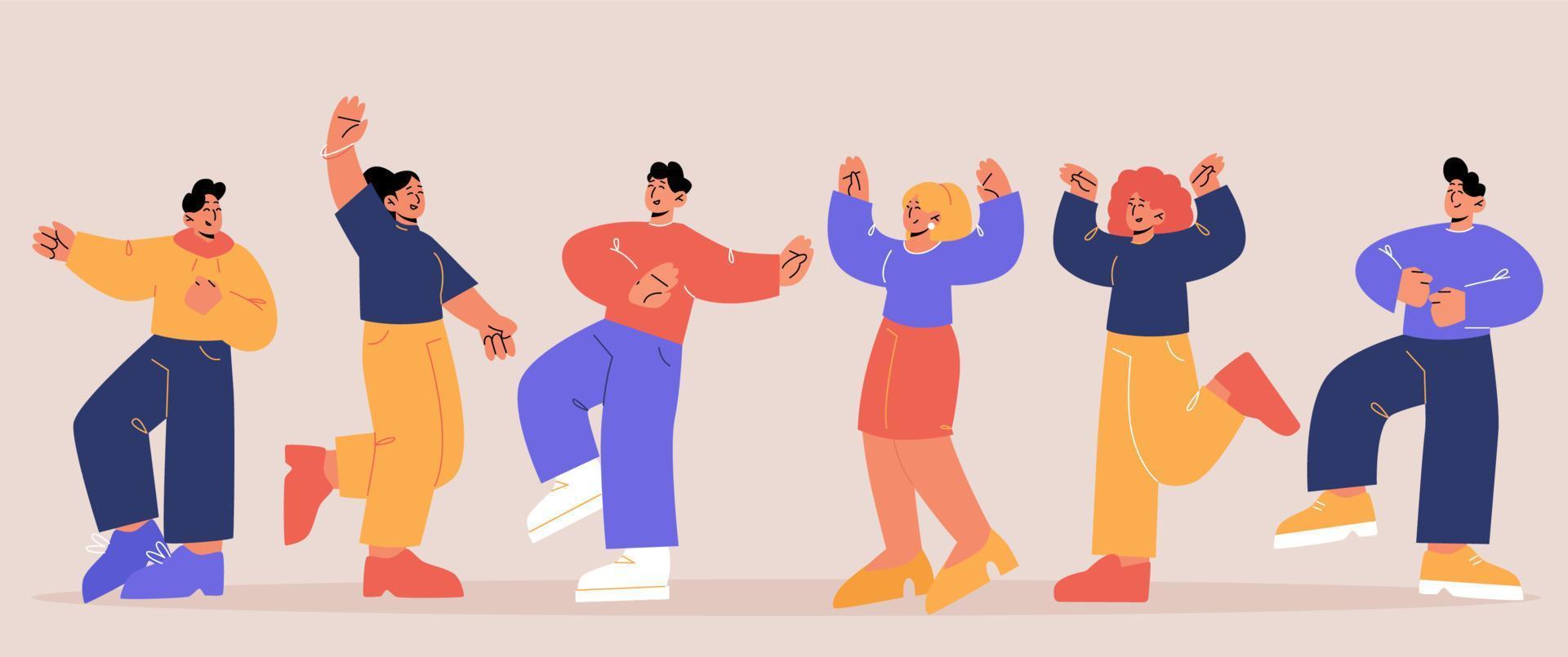 Happy people dance in different poses vector