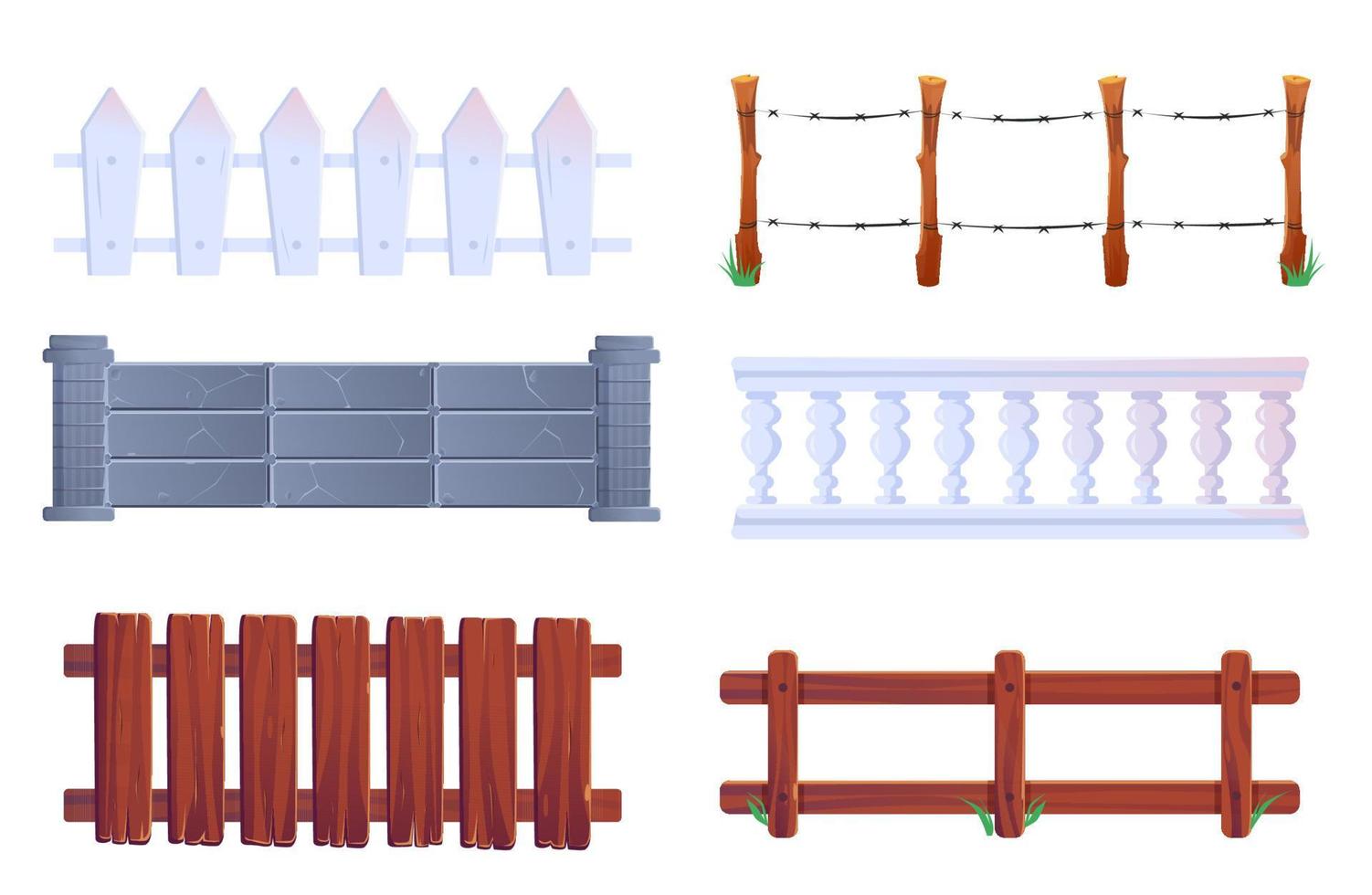 Fence, vector wooden and stone railings, palisade