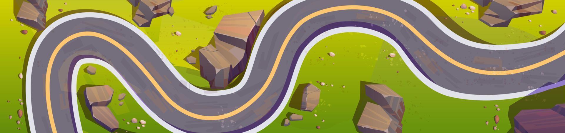 Top view of mountain serpentine, winding car road vector