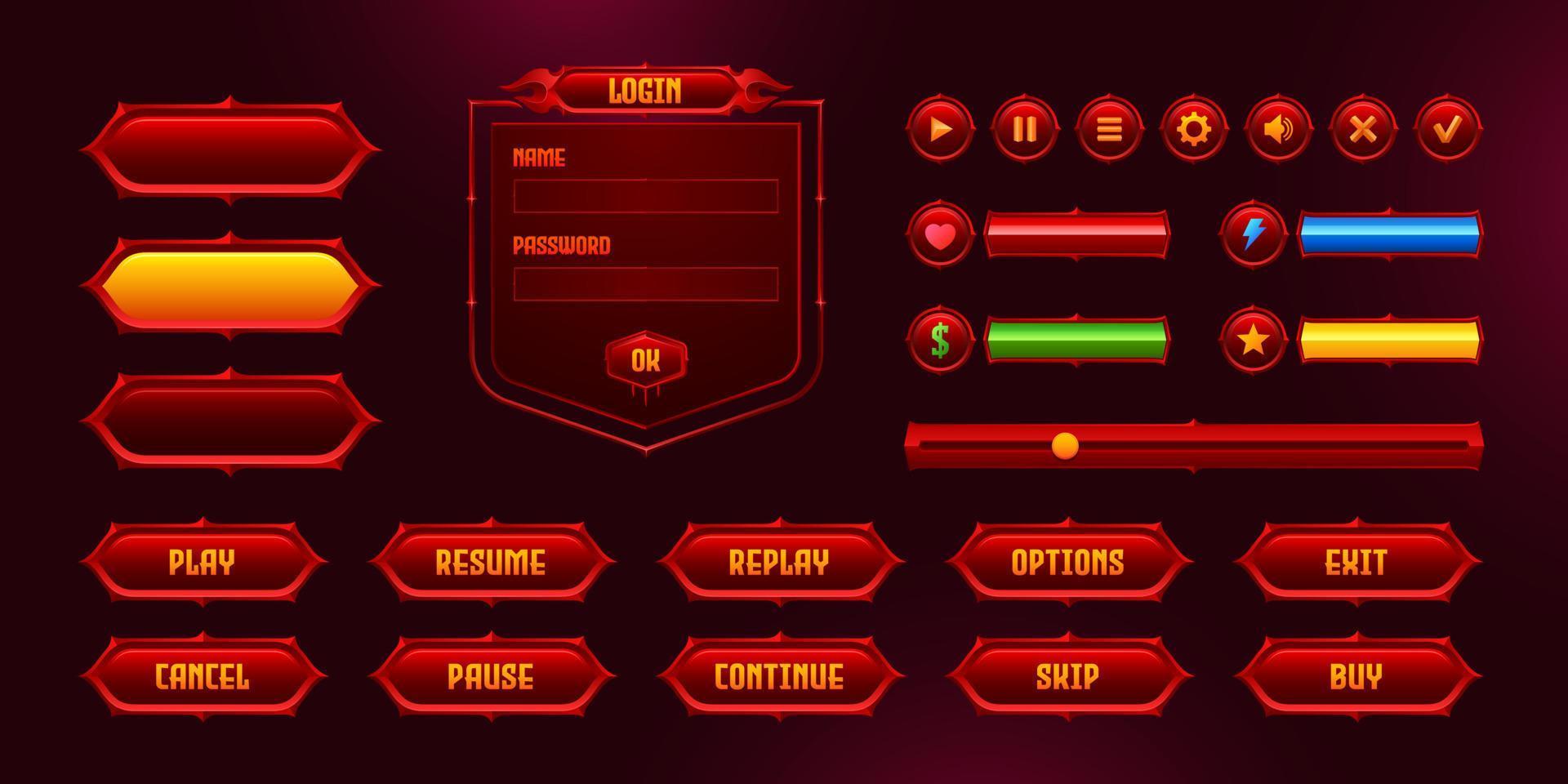 Set of game frames, bars and menu user interface vector