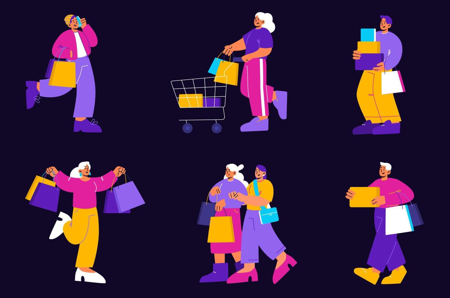 People with shopping bags and gift boxes vector