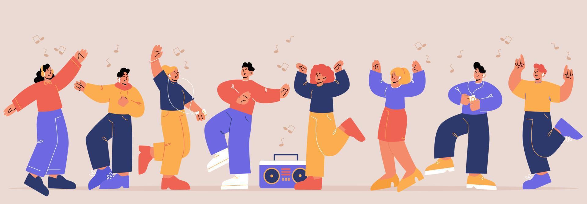 Happy friends dance to music on party vector