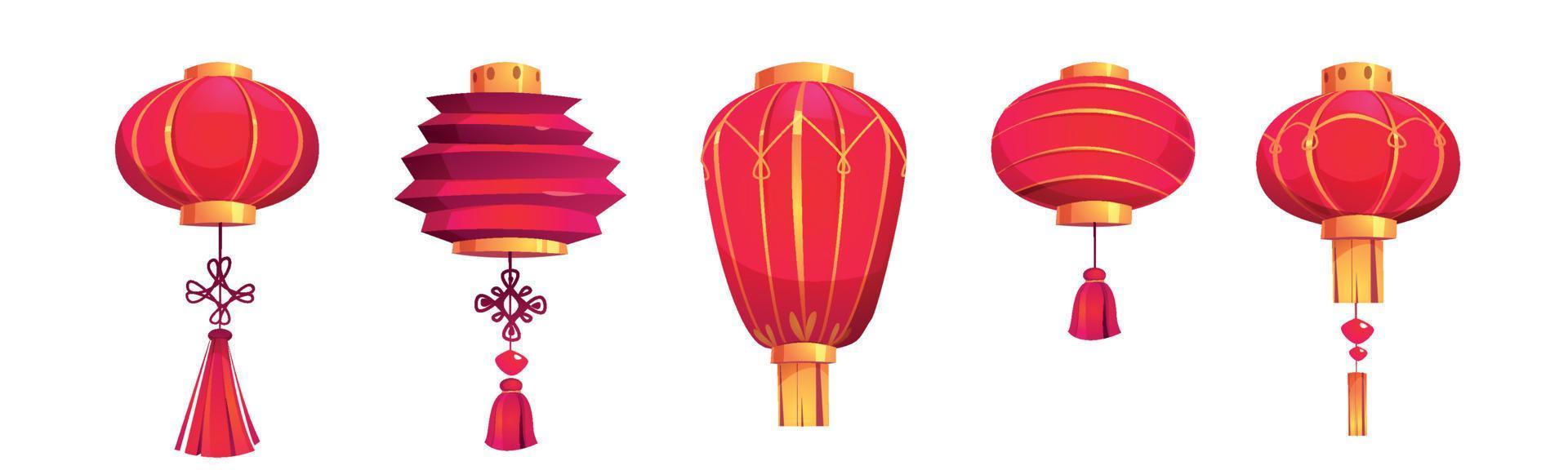 Chinese festival red lanterns, asian paper lamps vector