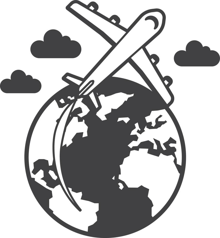 Airplanes are flying around the world illustration in minimal style vector