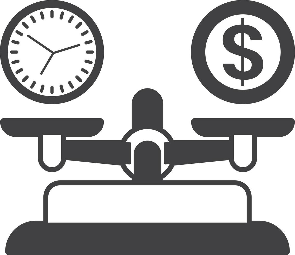Money and time are on the scales illustration in minimal style vector