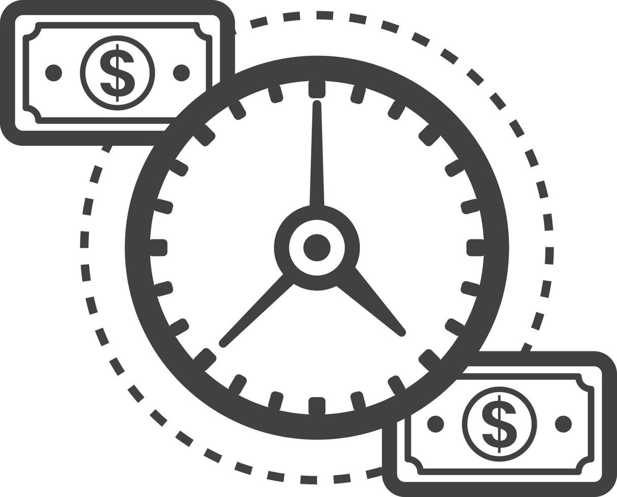 clock and money illustration in minimal style vector