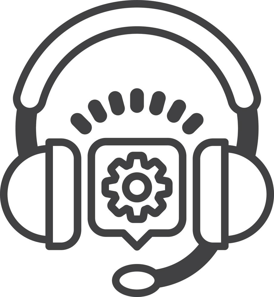 Over ear headphones and cogs illustration in minimal style vector
