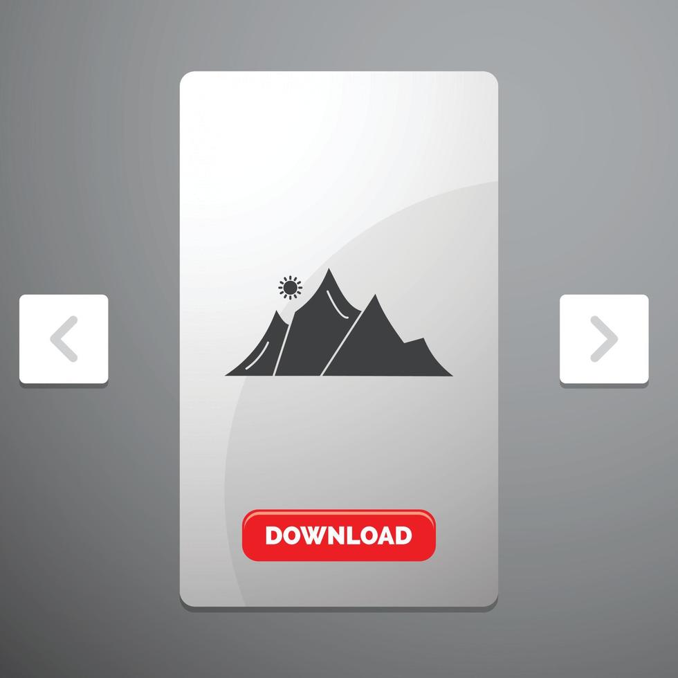 hill. landscape. nature. mountain. sun Glyph Icon vector