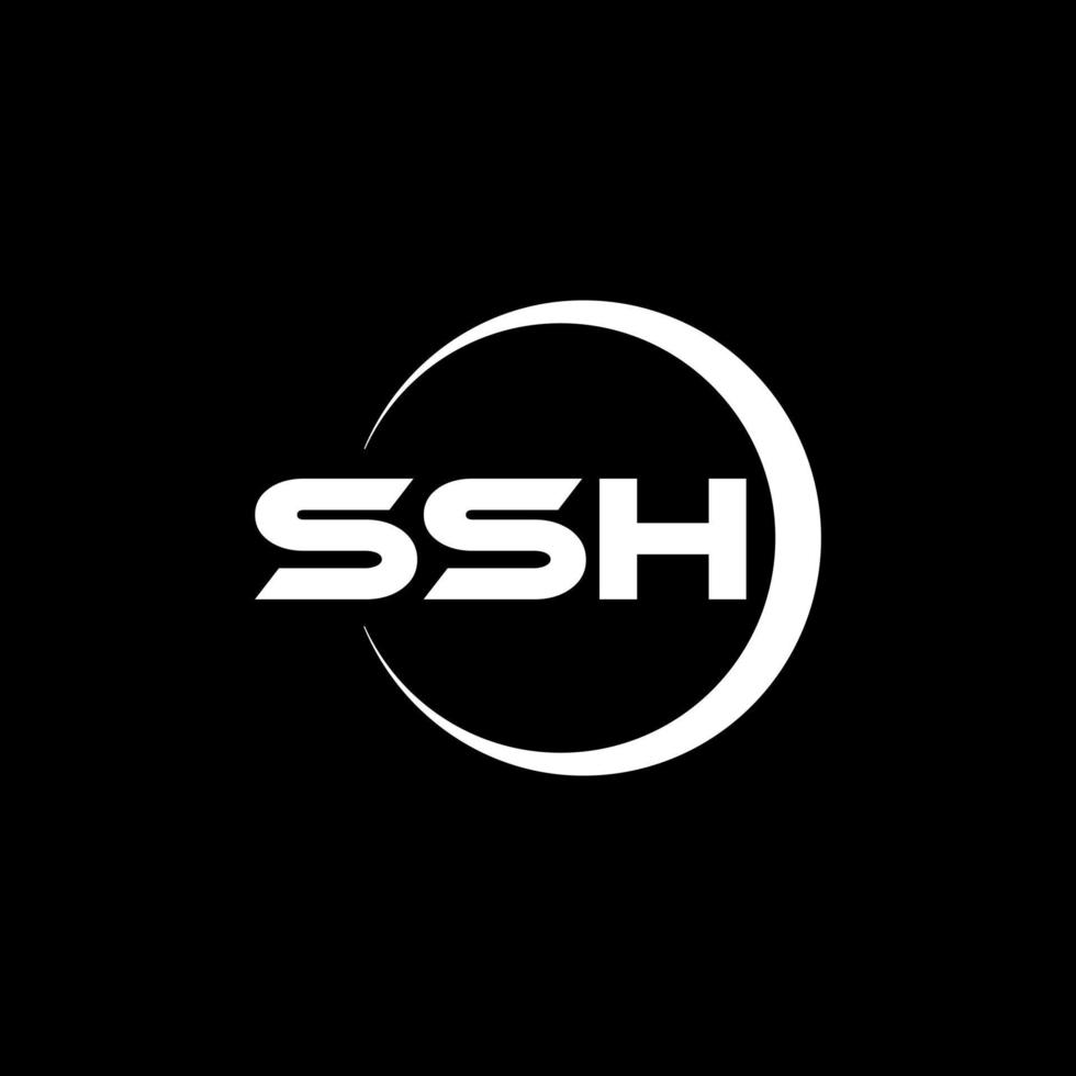 SSH letter logo design with black background in illustrator. Vector logo, calligraphy designs for logo, Poster, Invitation, etc.