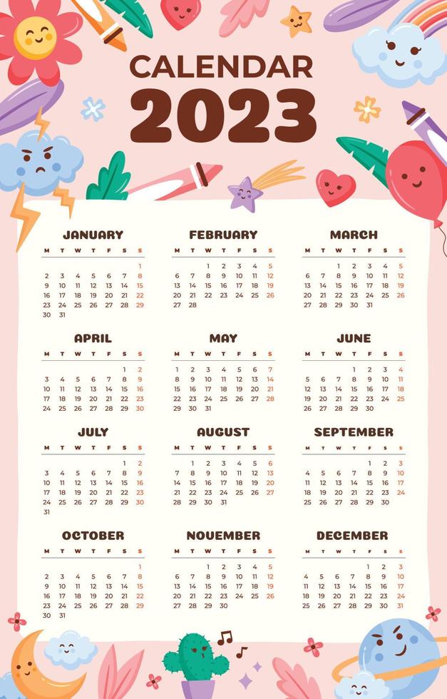 Cute Calendar 2023 Template vector