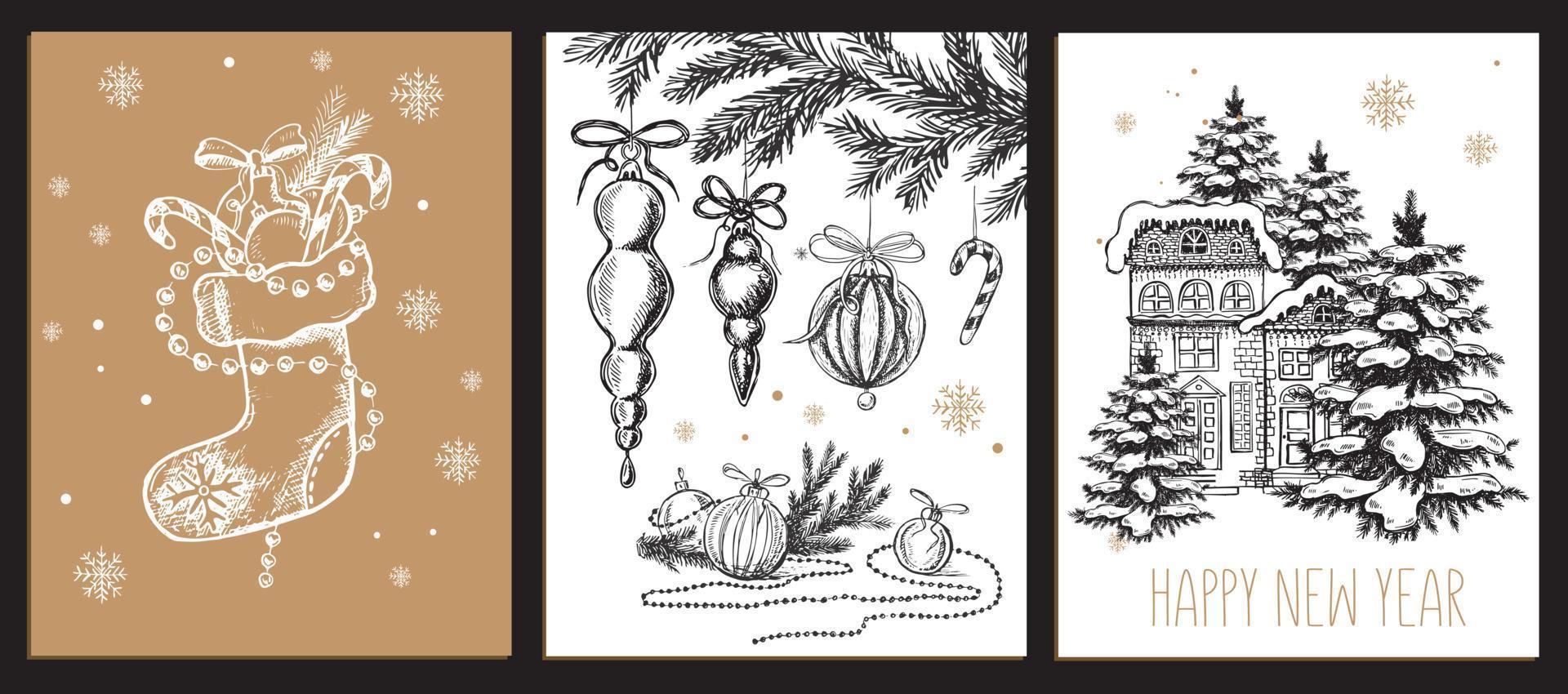 Christmas toys, fur-tree , hand drawn illustration. Vector. vector