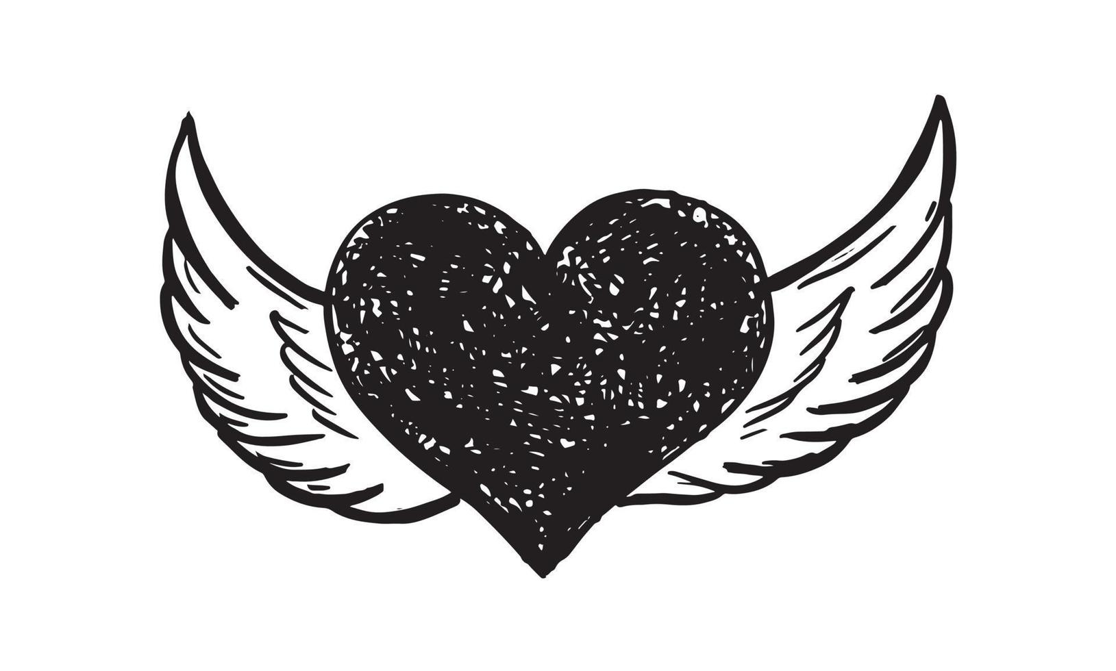 Heart with angel wings, hand drawn. vector