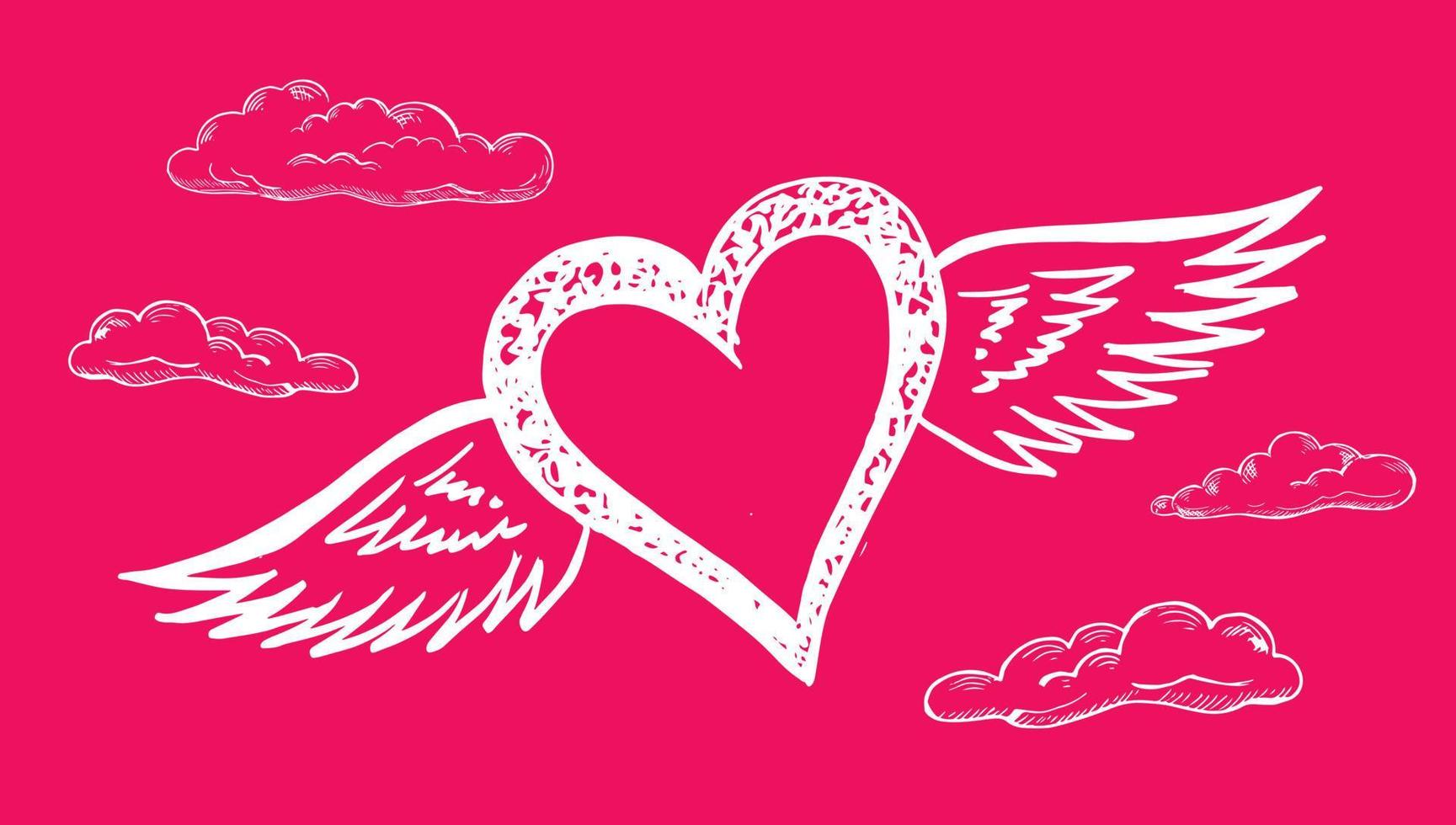 Heart with angel wings, hand drawn. vector